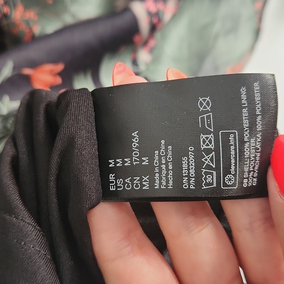 🌺Johanna Ortiz X H&M Floral Print Silky Dolman Sleeve Mini Dress, size M, Green - Picture 10 of 11